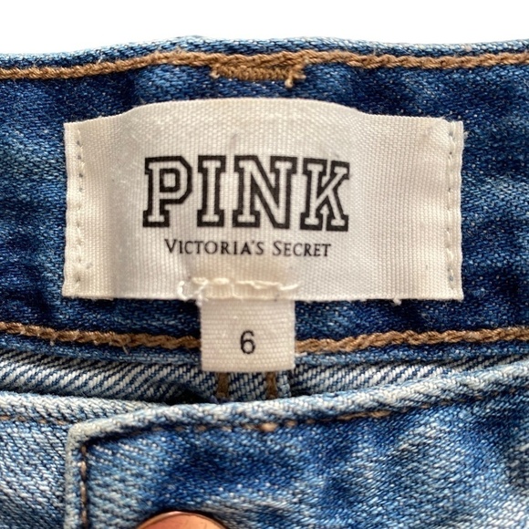 PINK Cut-off Denim Shorts with rhinestone embellishments, size 6 - Picture 5 of 5